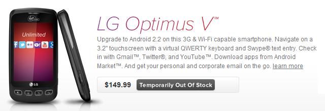 LG Optimus V at VirginMobileUSA.com